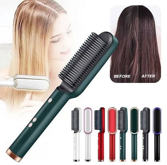 2 in 1 Electric Hair Straightener Curler Heating Styling Comb Straightening Brush 909, Fast Heating Ceramic Hair Styling Brush for Women & Men, Sleek & Shiny Hair
