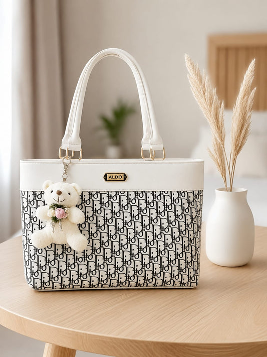 Elegant Monochrome Teddy Charm Tote Bag