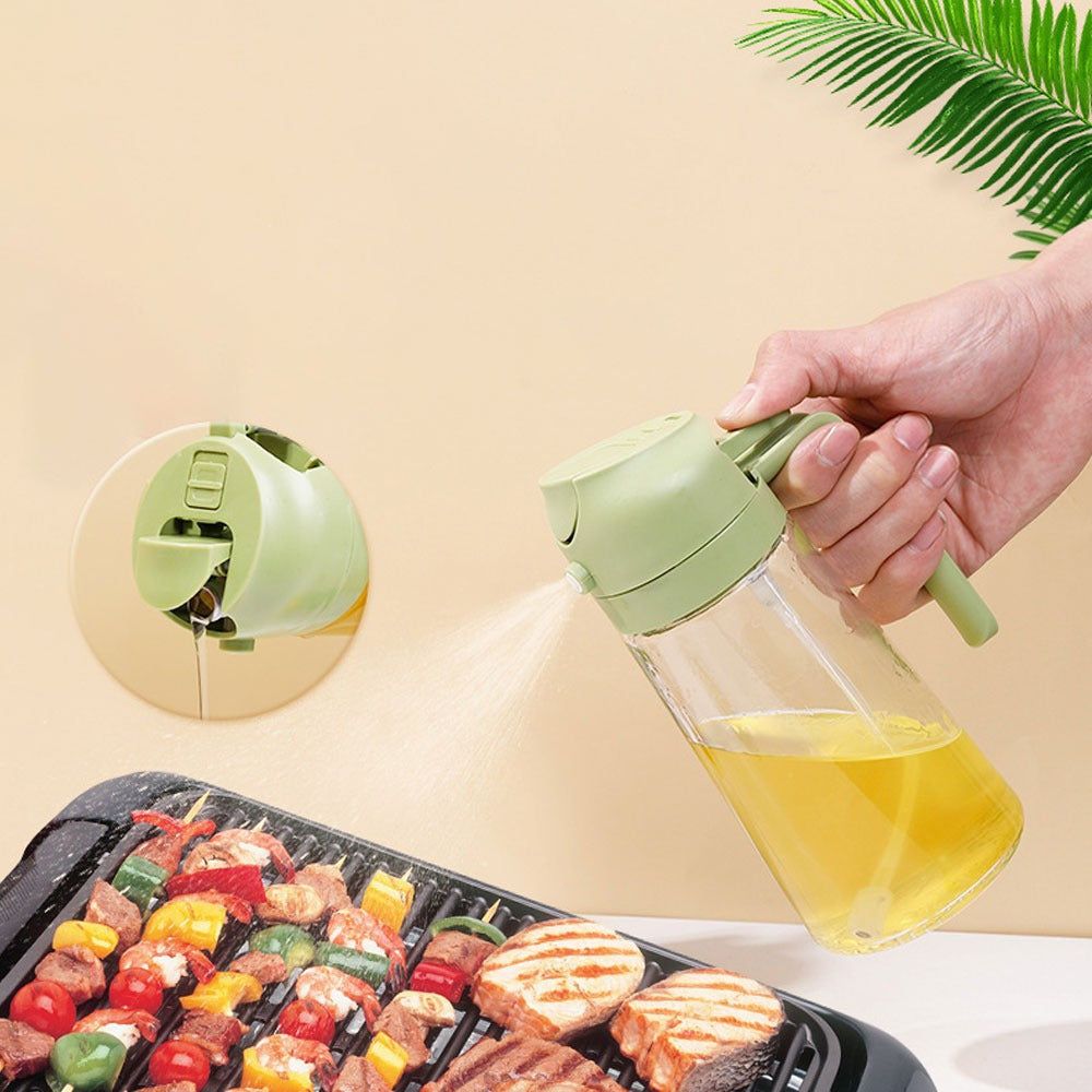 2-in-1 Glass Oil Sprayer Bottle (400ML) | Spray & Pour Oil Dispenser for Kitchen, Air Fryer & BBQ