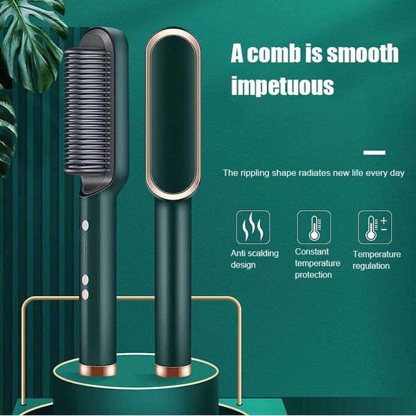 2 in 1 Electric Hair Straightener Curler Heating Styling Comb Straightening Brush, Electric Hair Straightener Brush 909, Fast Heating Ceramic Hair Styling Brush for Women & Men, Sleek & Shiny Hair