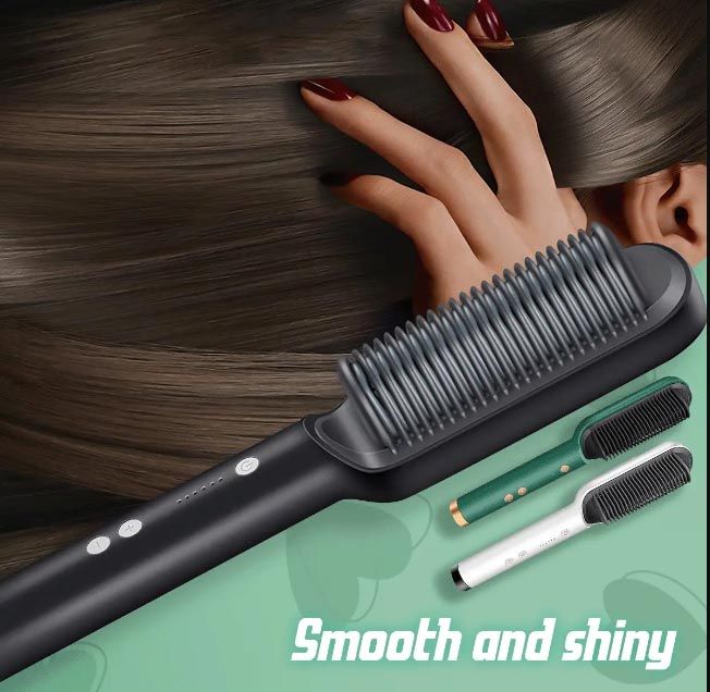 2 in 1 Electric Hair Straightener Curler Heating Styling Comb Straightening Brush, Electric Hair Straightener Brush 909, Fast Heating Ceramic Hair Styling Brush for Women & Men, Sleek & Shiny Hair