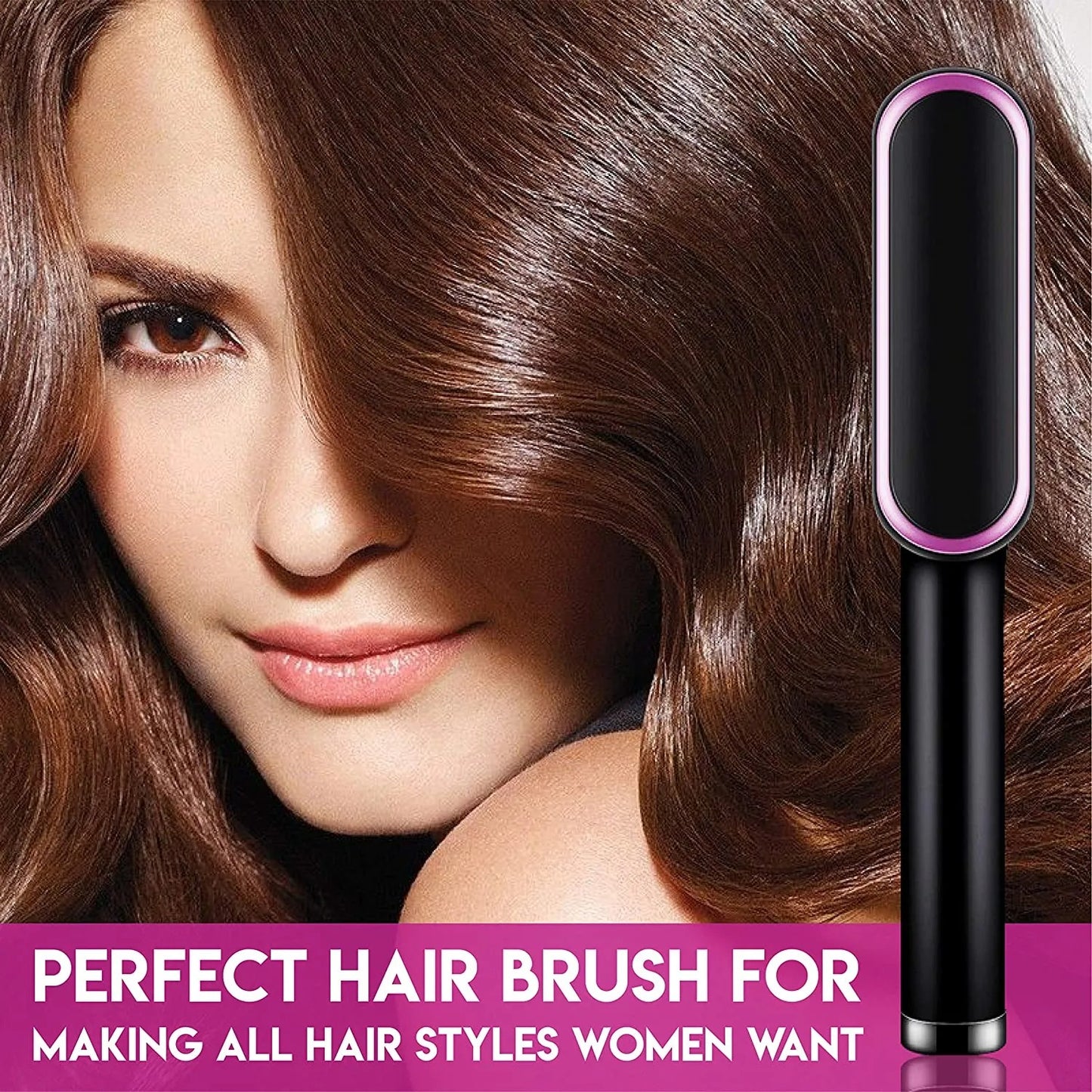 2 in 1 Electric Hair Straightener Curler Heating Styling Comb Straightening Brush, Electric Hair Straightener Brush 909, Fast Heating Ceramic Hair Styling Brush for Women & Men, Sleek & Shiny Hair