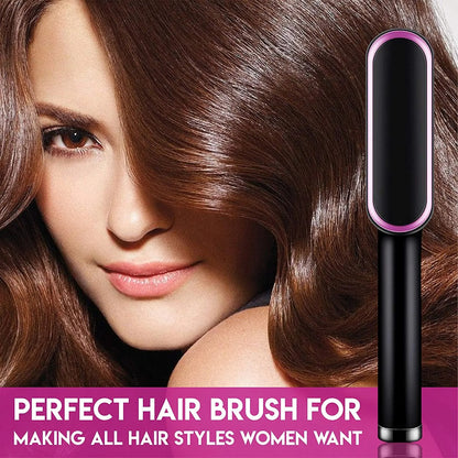 2 in 1 Electric Hair Straightener Curler Heating Styling Comb Straightening Brush, Electric Hair Straightener Brush 909, Fast Heating Ceramic Hair Styling Brush for Women & Men, Sleek & Shiny Hair