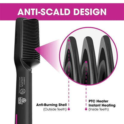 2 in 1 Electric Hair Straightener Curler Heating Styling Comb Straightening Brush, Electric Hair Straightener Brush 909, Fast Heating Ceramic Hair Styling Brush for Women & Men, Sleek & Shiny Hair
