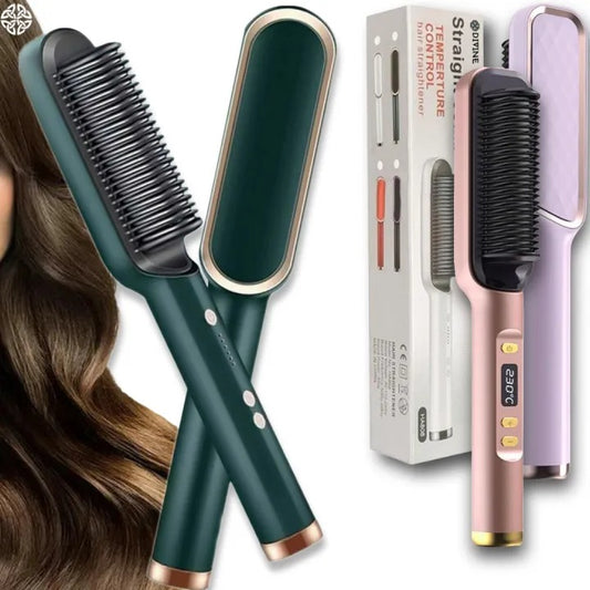 2 in 1 Electric Hair Straightener Curler Heating Styling Comb Straightening Brush 909, Fast Heating Ceramic Hair Styling Brush for Women & Men, Sleek & Shiny Hair