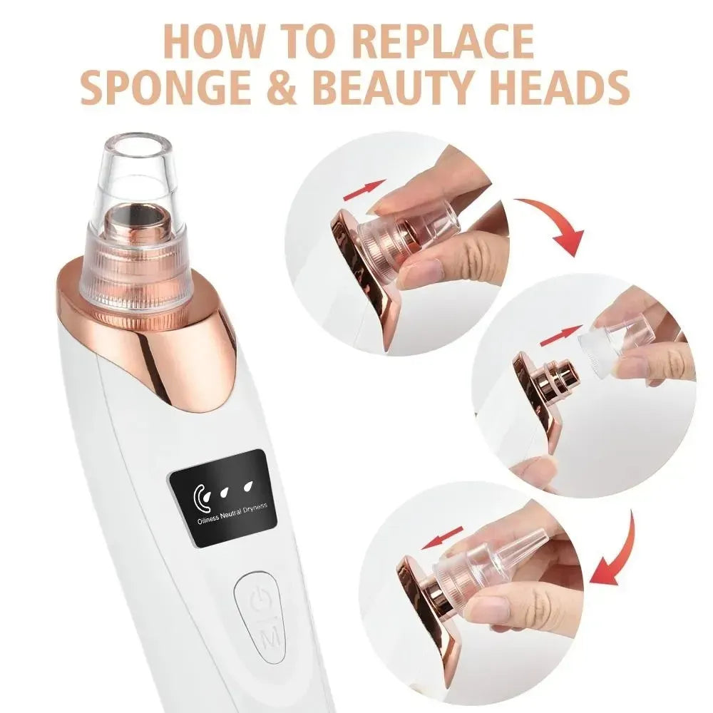 5-in-1 Blackhead Remover Vacuum | Rechargeable Pore Cleaner & Derma Suction Device | Multi-Functional Facial Beauty Tool for Acne, Pimples, Oil, Dirt & Whitehead Removal
