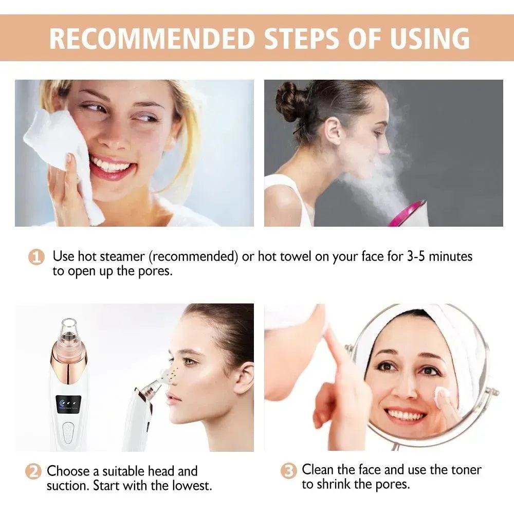 5-in-1 Blackhead Remover Vacuum | Rechargeable Pore Cleaner & Derma Suction Device | Multi-Functional Facial Beauty Tool for Acne, Pimples, Oil, Dirt & Whitehead Removal