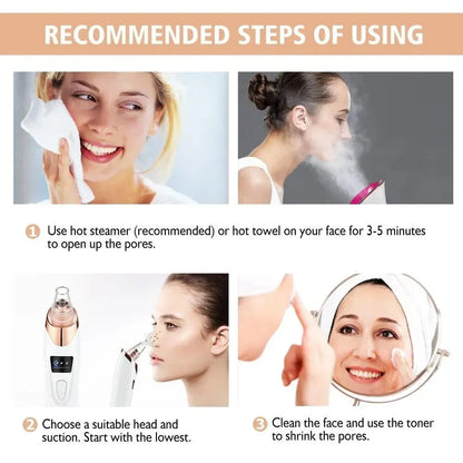 5-in-1 Blackhead Remover Vacuum | Rechargeable Pore Cleaner & Derma Suction Device | Multi-Functional Facial Beauty Tool for Acne, Pimples, Oil, Dirt & Whitehead Removal