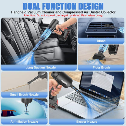 3-in-1 Cordless Handheld Vacuum Cleaner | Rechargeable Wet & Dry Portable Mini Cleaner with LED Light | Powerful Suction for Car, Sofa, Carpet, Home & Office Cleaning