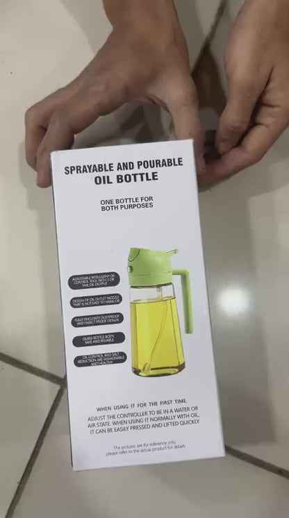 2-in-1 Glass Oil Sprayer Bottle (400ML) | Spray & Pour Oil Dispenser for Kitchen, Air Fryer & BBQ